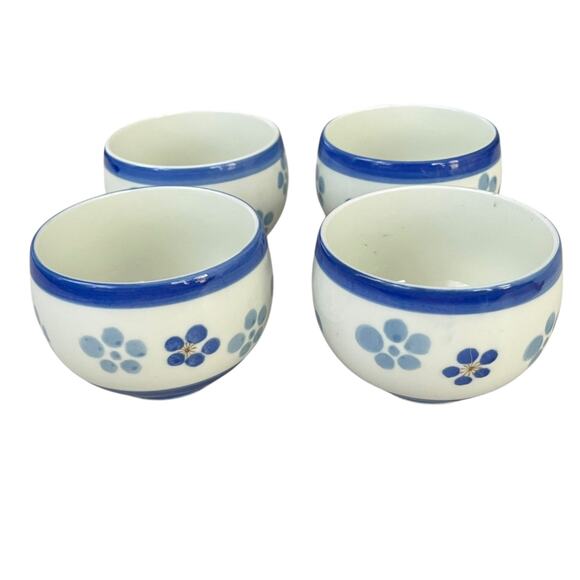 Set of 4 Vintage Japan Koransha Arita Ware Porcelain Teacups Bowls Blue Floral - Picture 1 of 11